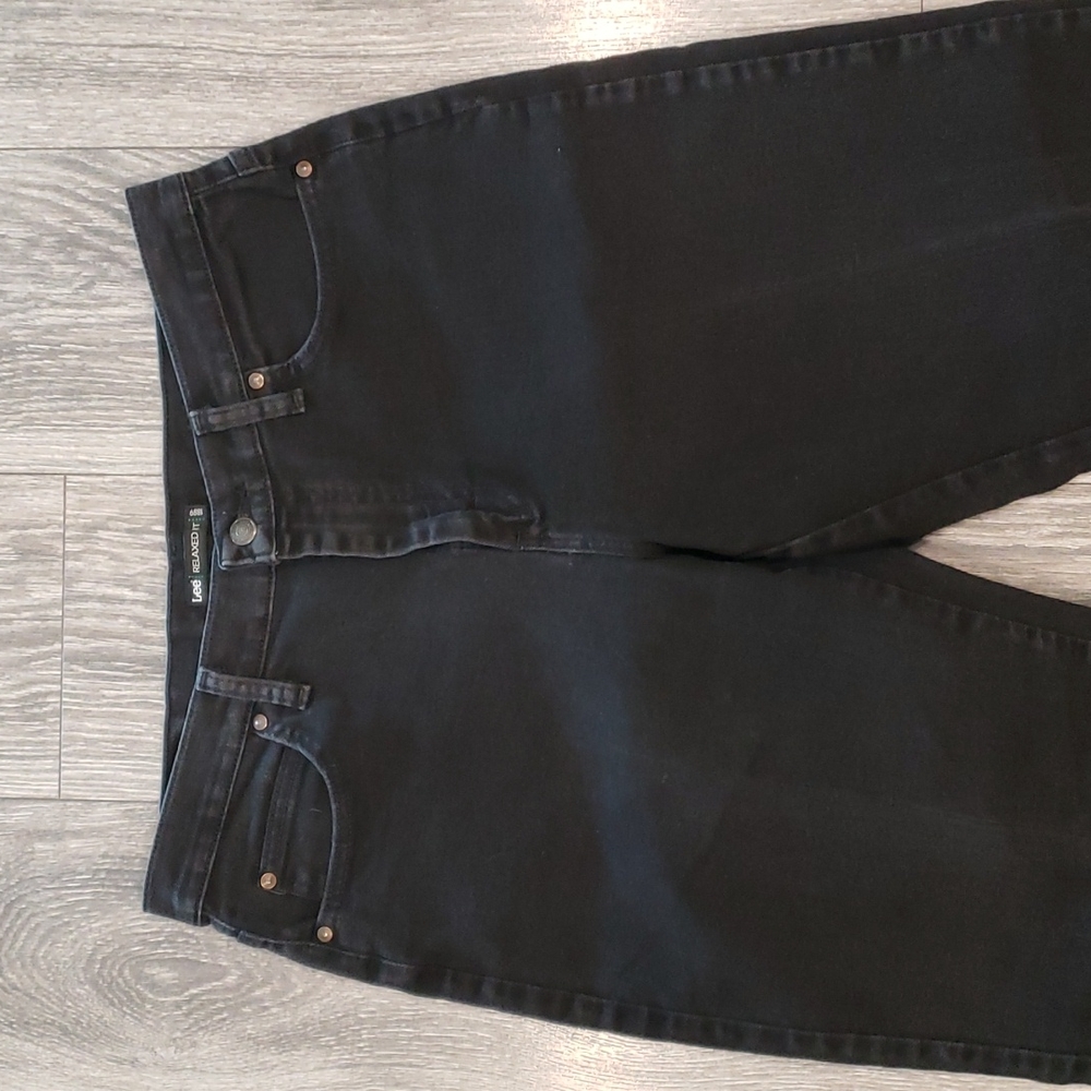 photo-Lee Relaxed Fit Jeans Black Denim Pants Straight Leg Bottoms Petite 12P - Picture 6 of 13